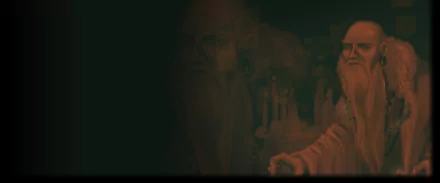 HD PC desktop wallpaper featuring a dark, mysterious scene from the video game Pixel Boy and the Ever Expanding Dungeon with an aged character in the foreground.