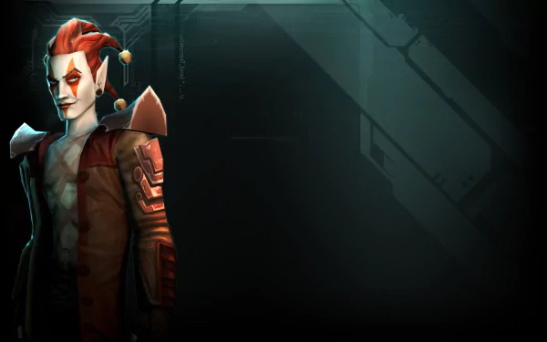 Cyberpunk video game Shadowrun Returns HD PC desktop wallpaper: red-haired, pale cybernetic character in a trench coat stands left against a dark, industrial neon-lit background.