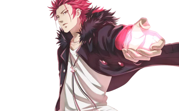 HD PC desktop wallpaper featuring Mikoto Suoh from the anime K Project, showcasing him with a confident pose and a glowing energy in his outstretched hand.