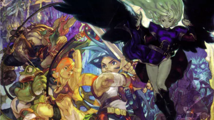 HD PC desktop wallpaper and background showing Breath of Fire II video game characters in a vibrant, painterly fantasy battle scene.