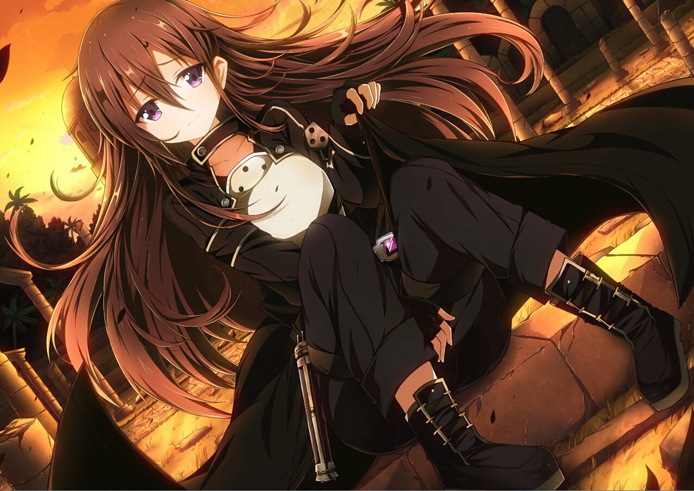A high-definition desktop wallpaper featuring Kirito from Sword Art Online II, showcasing a dynamic anime scene with vibrant colors and expressive character design.