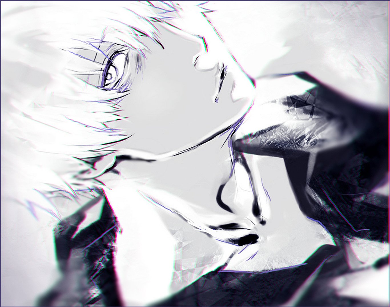 A striking HD wallpaper featuring Ken Kaneki from Tokyo Ghoul, showcasing dynamic art with intense emotions and a captivating monochrome aesthetic.