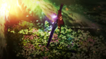 HD PC desktop wallpaper featuring Yuuki Konno from Sword Art Online II, showcasing her sword glowing against a vibrant forest floor background.