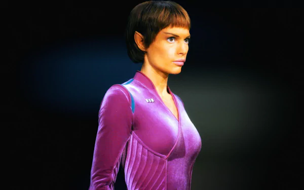Vulcan officer in a purple Starfleet uniform from Star Trek: Enterprise — high-resolution 2K Quad HD PC desktop wallpaper.