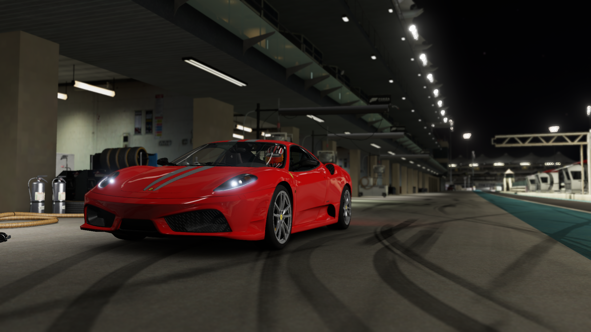 Red sports car in a night pit lane from Forza Motorsport 6 — HD PC desktop wallpaper and background showcasing a video game racing scene.