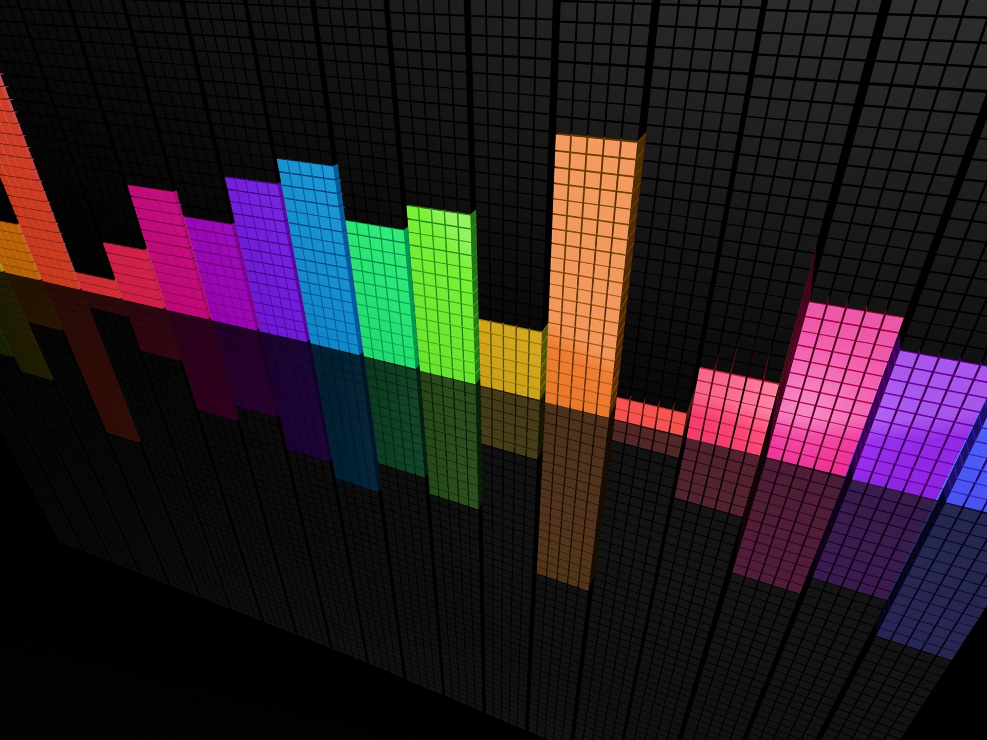 A vibrant HD desktop wallpaper featuring a colorful soundwave design, blending artistic elements with a striking array of bright colors against a dark background.