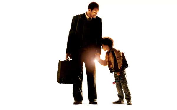 HD desktop wallpaper featuring Will Smith and a child from the movie The Pursuit of Happyness, depicting a heartfelt moment between father and son.