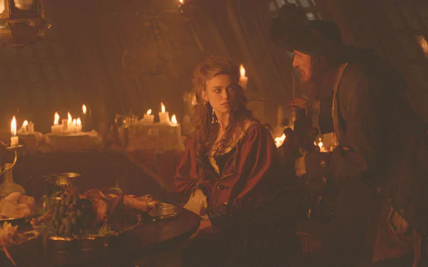 Hector Barbossa Geoffrey Rush Elizabeth Swann Keira Knightley movie Pirates Of The Caribbean: The Curse Of The Black Pearl HD Desktop Wallpaper | Background Image