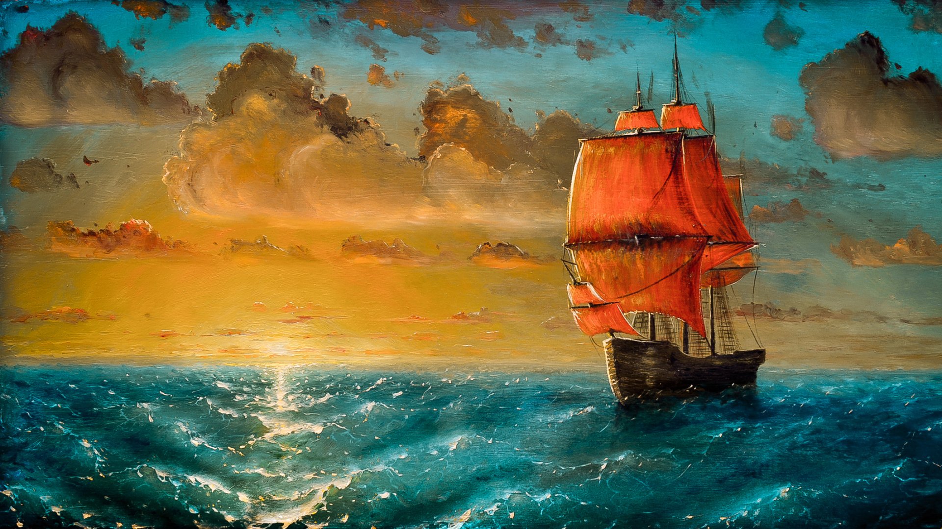 Sailing the Sunset Waves: Artistic HD Sea Voyage Wallpaper | 2116x1190 ...