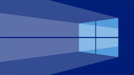 A sleek HD desktop wallpaper featuring Microsoft Windows 10, showcasing a modern design with shades of blue and geometric elements that evoke a digital environment.
