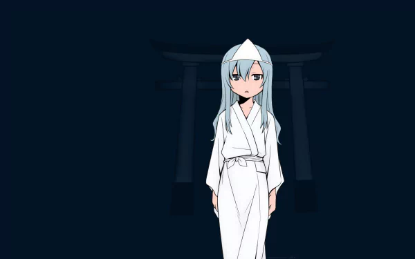 HD wallpaper featuring Mero Furuya from the anime Sankarea, depicted in a white outfit against a dark background with traditional torii gates.
