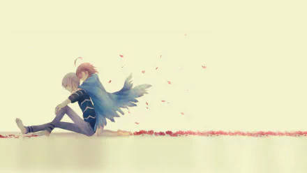 A serene HD desktop wallpaper featuring characters from To Aru Kagaku No Railgun and A Certain Magical Index, Last Order and Accelerator sit together amidst falling petals.