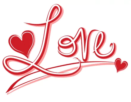 Artistic red script spelling Love with hearts, depicted as a high-definition desktop wallpaper and background.