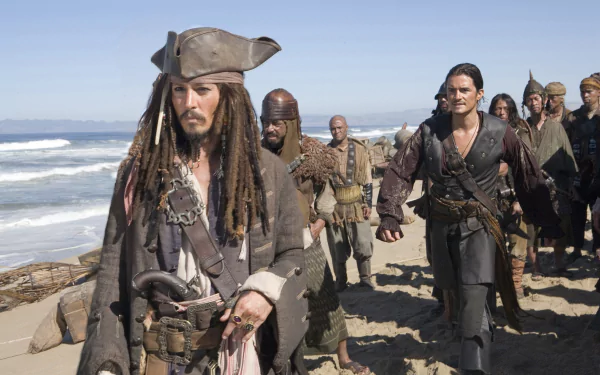 Will Turner Orlando Bloom Jack Sparrow Johnny Depp movie Pirates Of The Caribbean: At World's End HD Desktop Wallpaper | Background Image