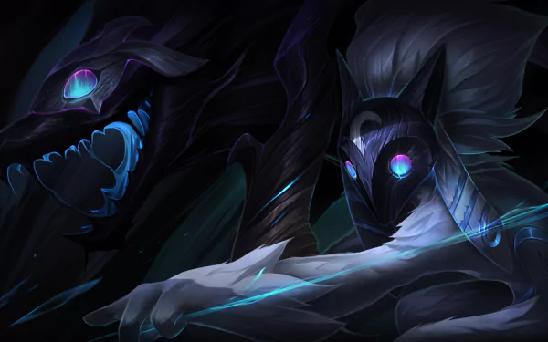 HD desktop wallpaper featuring Kindred from League of Legends, representing Deaths and Shadow Isles. The image showcases Kindred's ethereal and mystical design with dark, ominous tones.