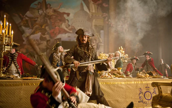 Geoffrey Rush Hector Barbossa Johnny Depp Jack Sparrow movie Pirates of the Caribbean: On Stranger Tides HD Desktop Wallpaper | Background Image