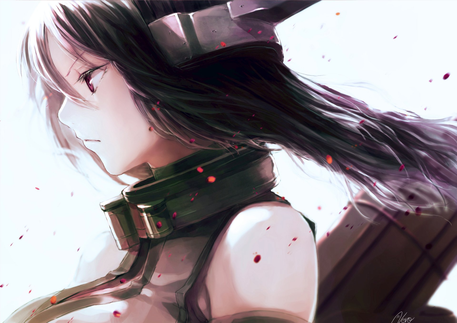 Anime-themed HD wallpaper featuring a character from Kantai Collection, showcasing intricate details and a dynamic pose with flowing hair and subtle color accents.