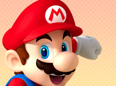 HD PC desktop wallpaper featuring a close-up of Mario from the video game series, showcasing his iconic red hat and cheerful expression.