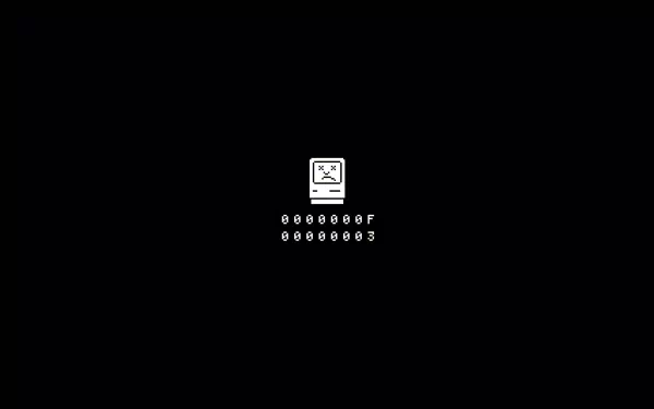 A sleek HD PC desktop wallpaper featuring a minimalist design with a computer error icon on a black background, emphasizing themes of technology and error.