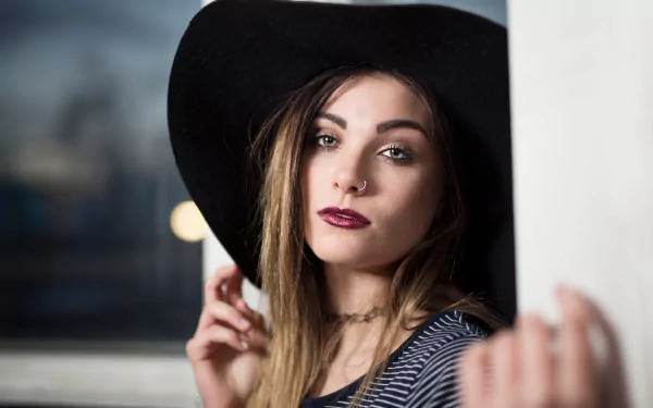 hat lipstick green eyes brunei woman model HD Desktop Wallpaper | Background Image