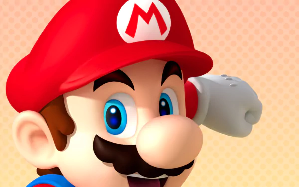 HD PC desktop wallpaper featuring a close-up of Mario from the video game series, showcasing his iconic red hat and cheerful expression.
