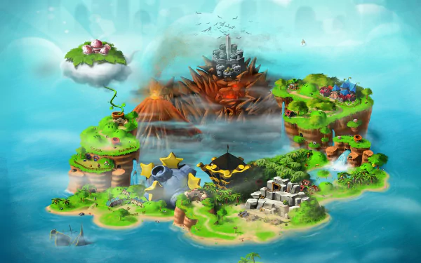 HD PC desktop wallpaper featuring a vibrant, detailed map from the video game Super Mario RPG: Legend of the Seven Stars.