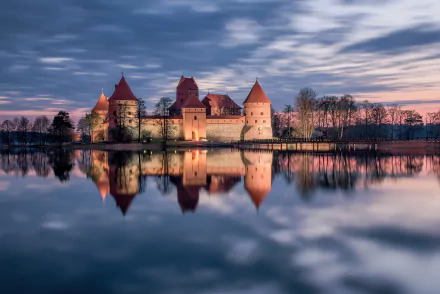 Lithuania castle reflection lake sunset man made Trakai Island Castle HD Desktop Wallpaper | Background Image