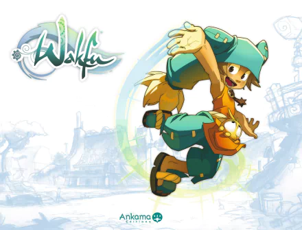 Colorful HD wallpaper featuring Yugo from the anime Wakfu, showcasing dynamic action and vibrant characters against a whimsical background.
