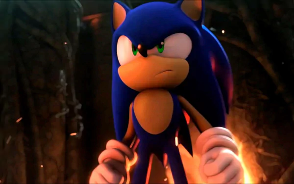 Sonic the Hedgehog from the video game Sonic Unleashed, depicted in a dynamic pose against a dramatic background, making for an engaging HD desktop wallpaper.