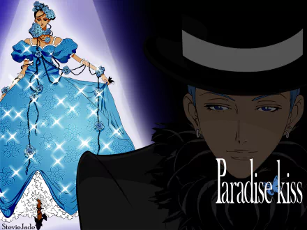 HD PC desktop wallpaper featuring characters from the anime Paradise Kiss, highlighting elegant fashion and dramatic lighting.