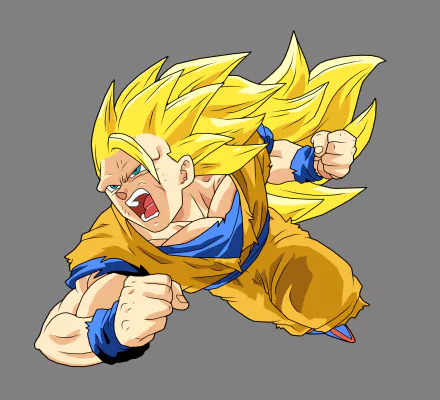 HD wallpaper featuring Super Saiyan 3 Goku from Dragon Ball Z, showcasing his iconic golden hair and intense expression as he powers up in a dynamic pose.