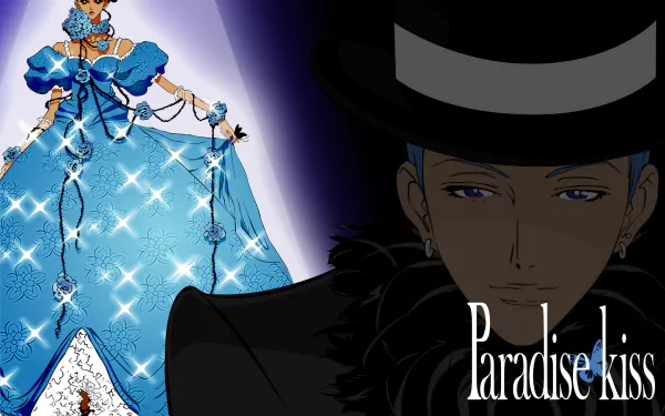 HD PC desktop wallpaper featuring characters from the anime Paradise Kiss, highlighting elegant fashion and dramatic lighting.