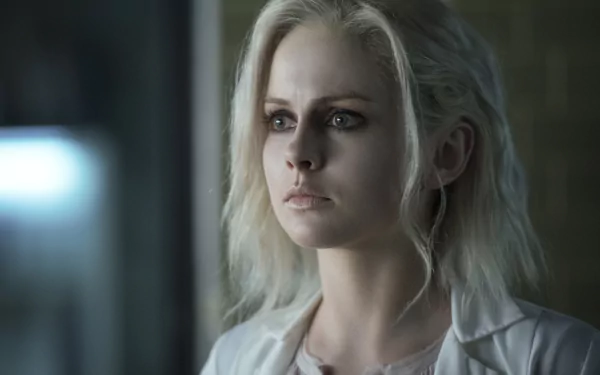 HD PC desktop wallpaper featuring Rose McIver as Liv Moore from the TV show iZombie, with a focused and intense expression in a dimly lit setting.