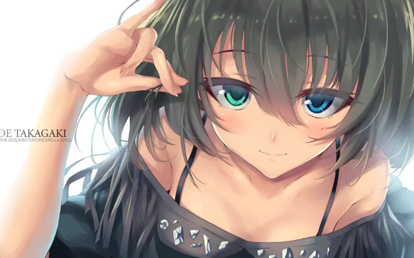 HD anime-style desktop wallpaper featuring a close-up of an expressive girl with teal eyes from The iDOLM@STER Cinderella Girls.
