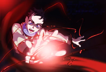 A vibrant HD wallpaper featuring Ganta Igarashi from the anime Deadman Wonderland, showcasing intense action with dynamic splashes of red and dramatic expressions.