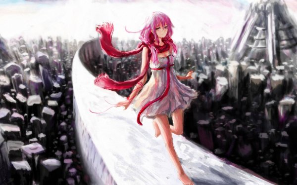 Anime Guilty Crown Inori Yuzuriha Pink Eyes Cityscape Dress Pink Hair Fondo de pantalla HD | Fondo de Escritorio
