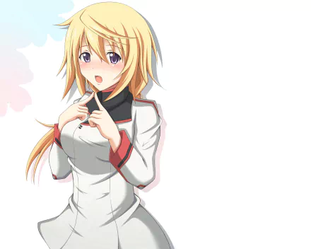 HD anime wallpaper featuring Charlotte Dunois from Infinite Stratos in her white and black uniform with a soft, light background.