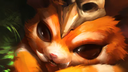HD PC desktop wallpaper featuring Gnar, the playful champion from the video game League of Legends, with detailed fur and expressive eyes.