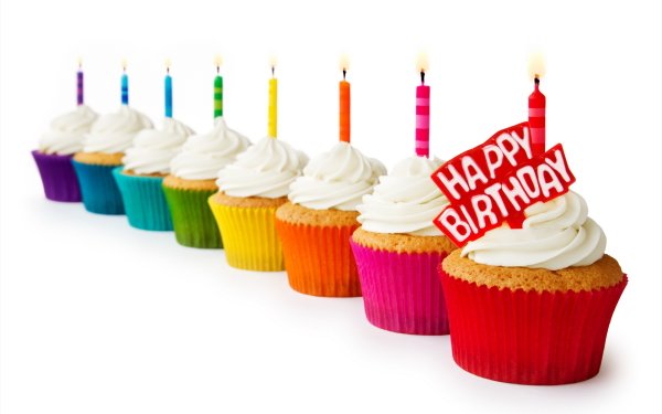 Holiday Birthday Cupcake Colorful Candle Happy Birthday HD Wallpaper | Background Image