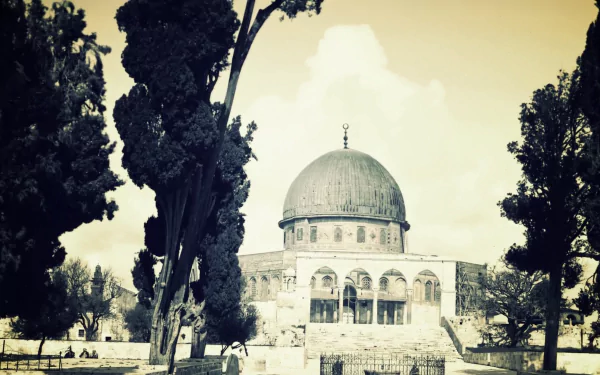 A scenic view of the Al-Aqsa Mosque in Jerusalem, surrounded by trees, symbolizing the rich religious heritage of Judaism, Christianity, and Islam in Israel and Palestine.