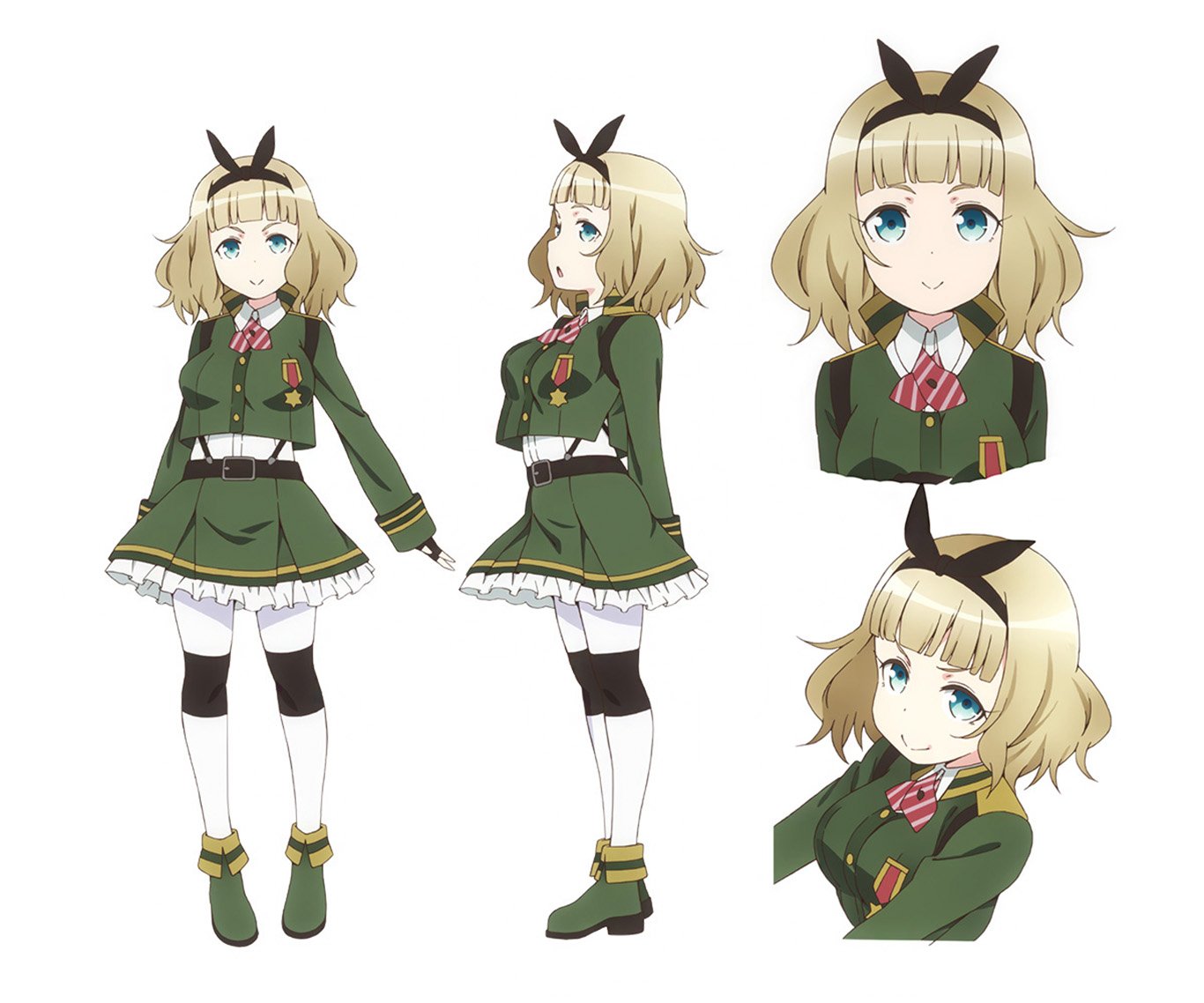 HD PC desktop wallpaper featuring Usagi Saionji from the anime AntiMagic Academy 35th Test Platoon in her green military-style uniform with a black bow.