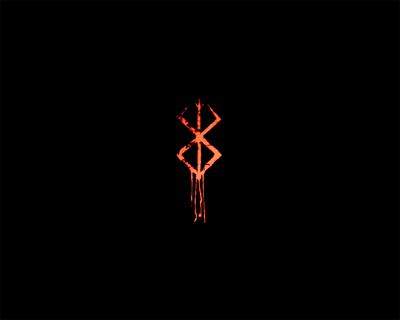 Berserk-inspired anime artwork featuring an intricate symbol in red against a black background, designed as an HD PC desktop wallpaper and background.