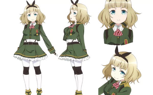 HD PC desktop wallpaper featuring Usagi Saionji from the anime AntiMagic Academy 35th Test Platoon in her green military-style uniform with a black bow.