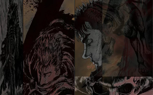 HD PC desktop wallpaper featuring Skull Knight and Guts from the anime Berserk in a dark, intense artistic style.