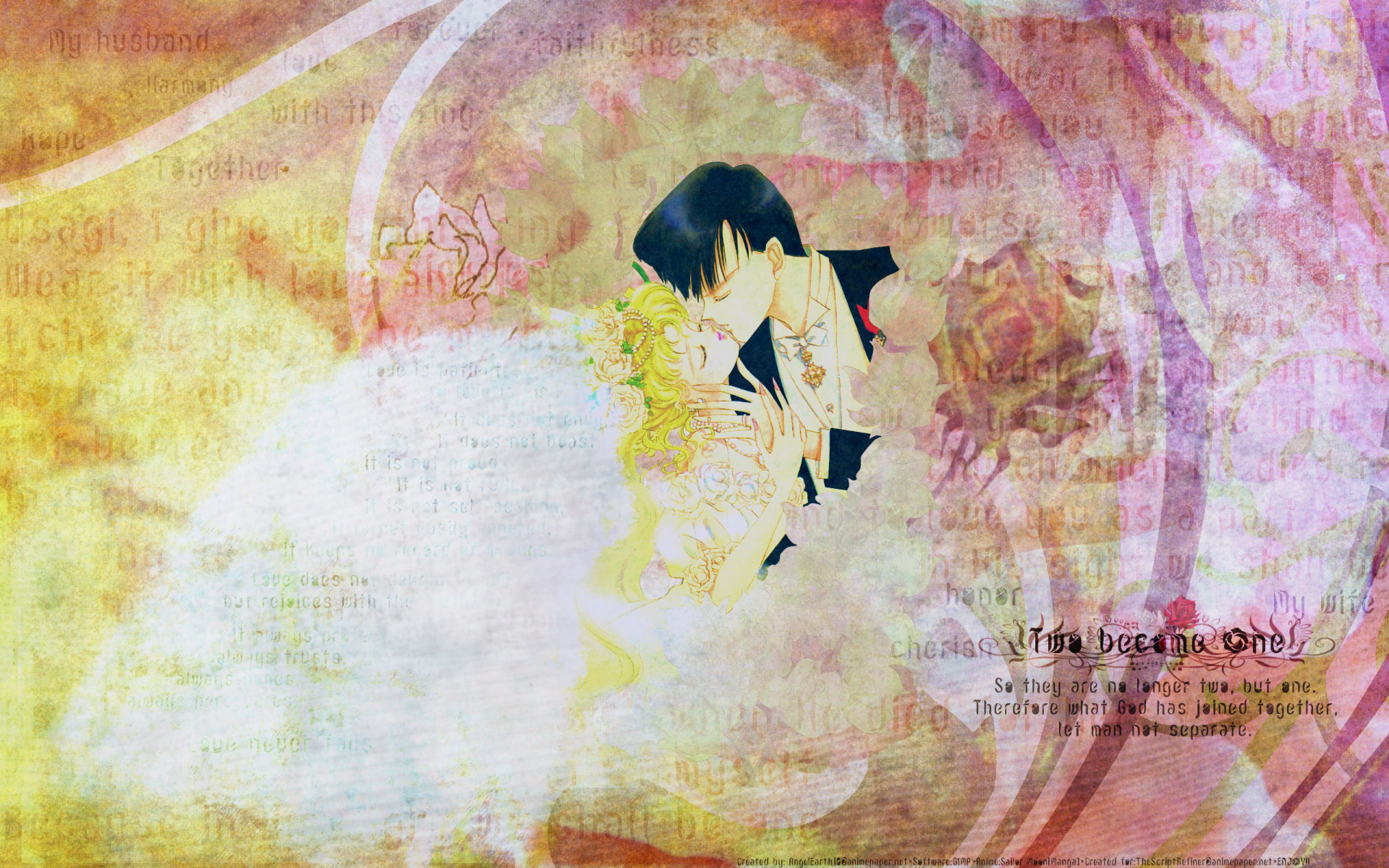 HD PC desktop wallpaper featuring an artistic anime-style Sailor Moon character with soft, pastel tones and abstract background elements.