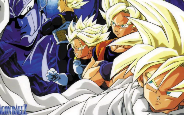 HD desktop wallpaper featuring characters from Dragon Ball Z, showcasing intense scenes from the video game Dragon Ball Z: Budokai Tenkaichi 3. Vivid colors and dynamic poses.