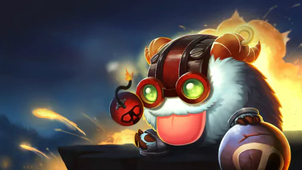 A vibrant HD wallpaper featuring Poro and Ziggs from League of Legends, showcasing dynamic colors and elements from the popular video game.