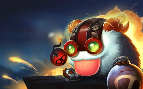 A vibrant HD wallpaper featuring Poro and Ziggs from League of Legends, showcasing dynamic colors and elements from the popular video game.