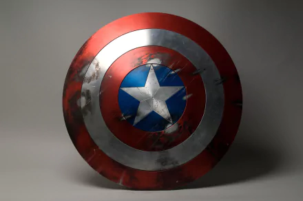 HD desktop wallpaper featuring Captain America's iconic red, white, and blue shield with a star in the center, showing battle marks.