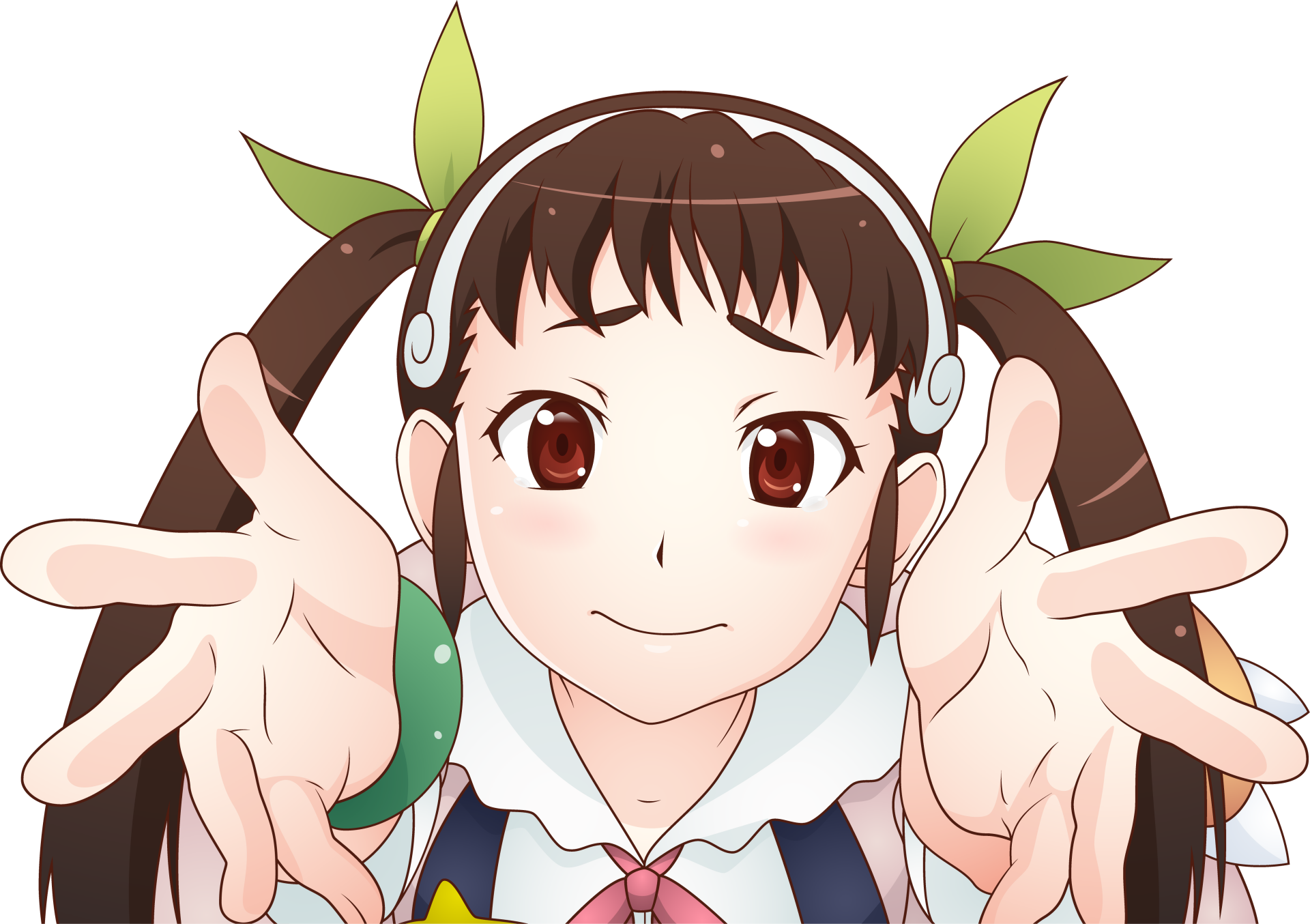 A vibrant 4K Ultra HD wallpaper featuring Mayoi Hachikuji from the Monogatari Series, showcasing her cheerful expression and iconic greenery in her hair.